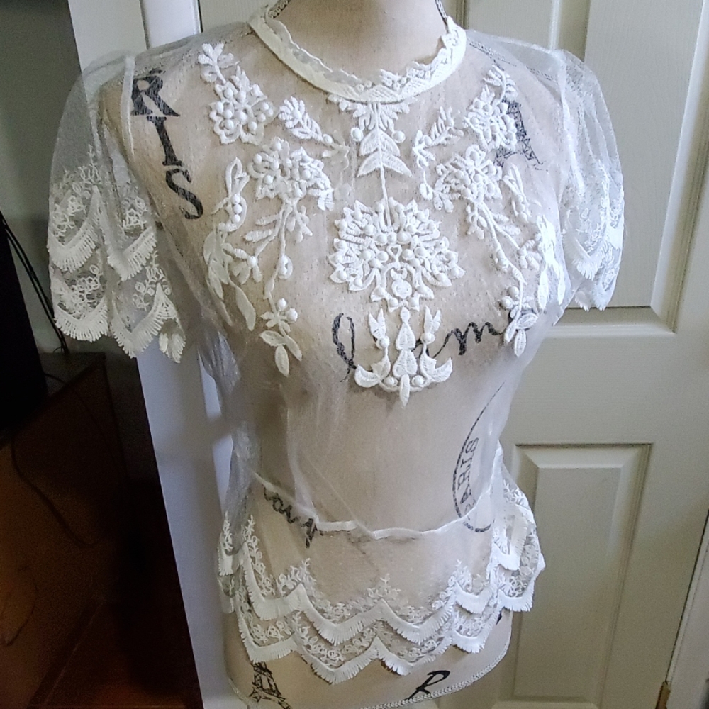 Sheer White Embroidered Blouse
